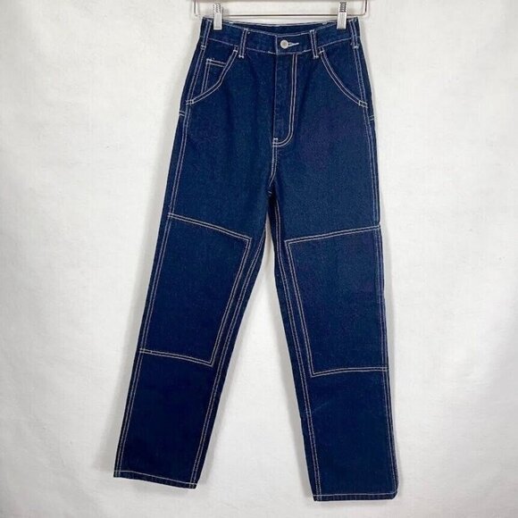 John Galt Brandy Melville Double Knee Straight Leg High Waisted Denim Jeans S - Picture 2 of 7